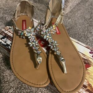 UNIONBAY Gold and Tan Embellished Sandals